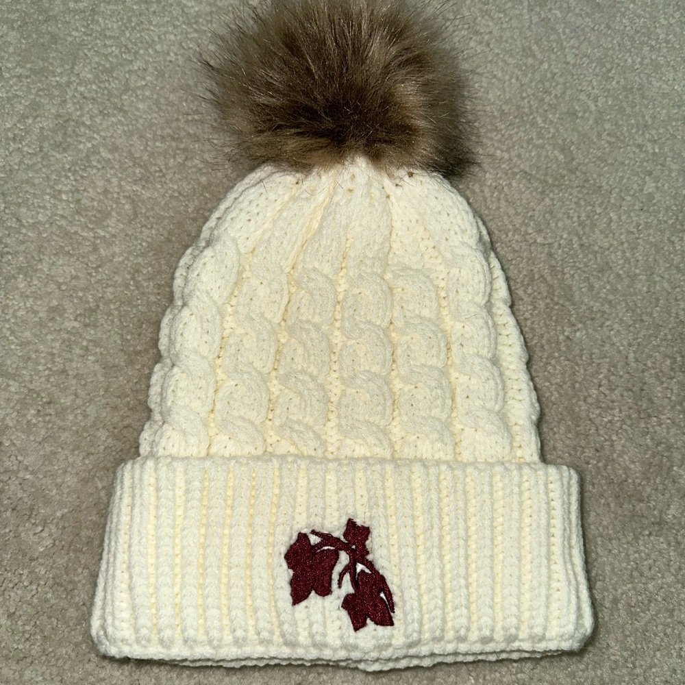 Cream Knit Beanie with Pom Pom